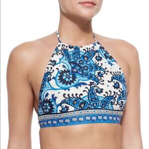 MICHAEL Michael Khors Blue Paisley High Halter Neck Bikini Top Size Medium